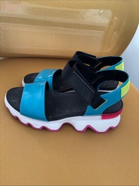 Sorel Blue Teal Neon Accent Platform Sandals